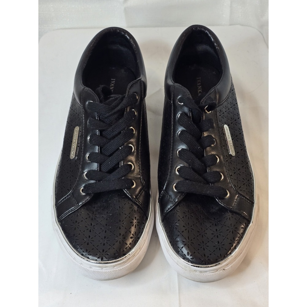 Ivanka Trump Black Lace Up Sneaker Loafer Women US 11‎ Medium White Soles
